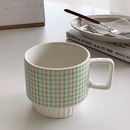 韩国ins清新格子陶瓷水杯麦片马克杯 包邮 安木良品 大厂订单
