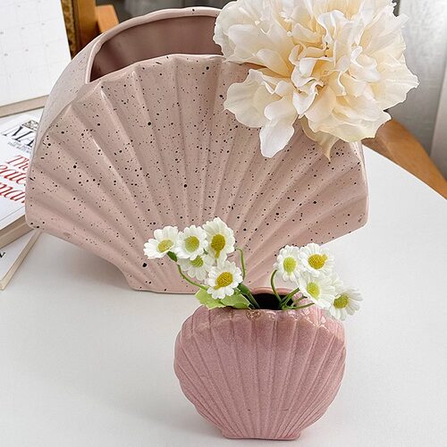 安木良品 出口订单 北欧田园复古ins贝壳造型陶瓷创意摆件插花瓶