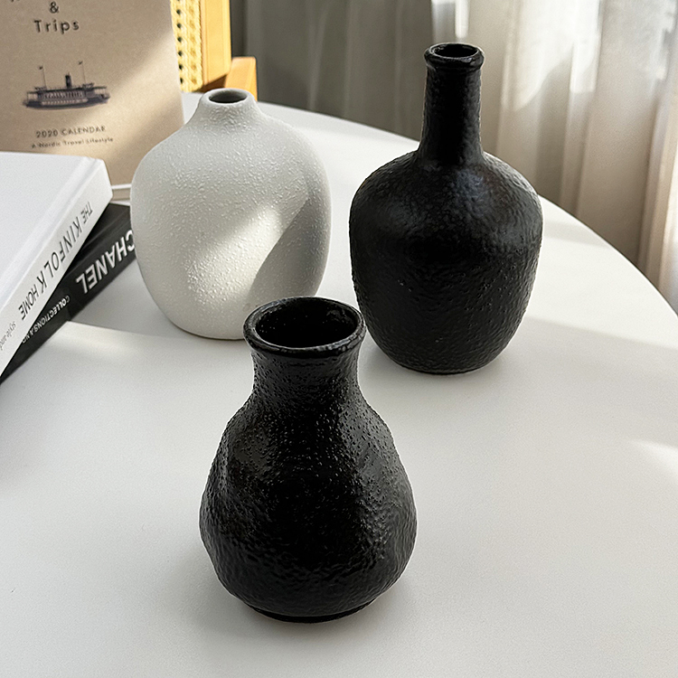 安木良品 外贸出口 日式侘寂风高级感黑白设计陶瓷摆件家居小花瓶