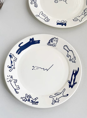 安木良品 工厂订单 韩国ins风可爱猫狗陶瓷餐厅家用甜品点心圆盘