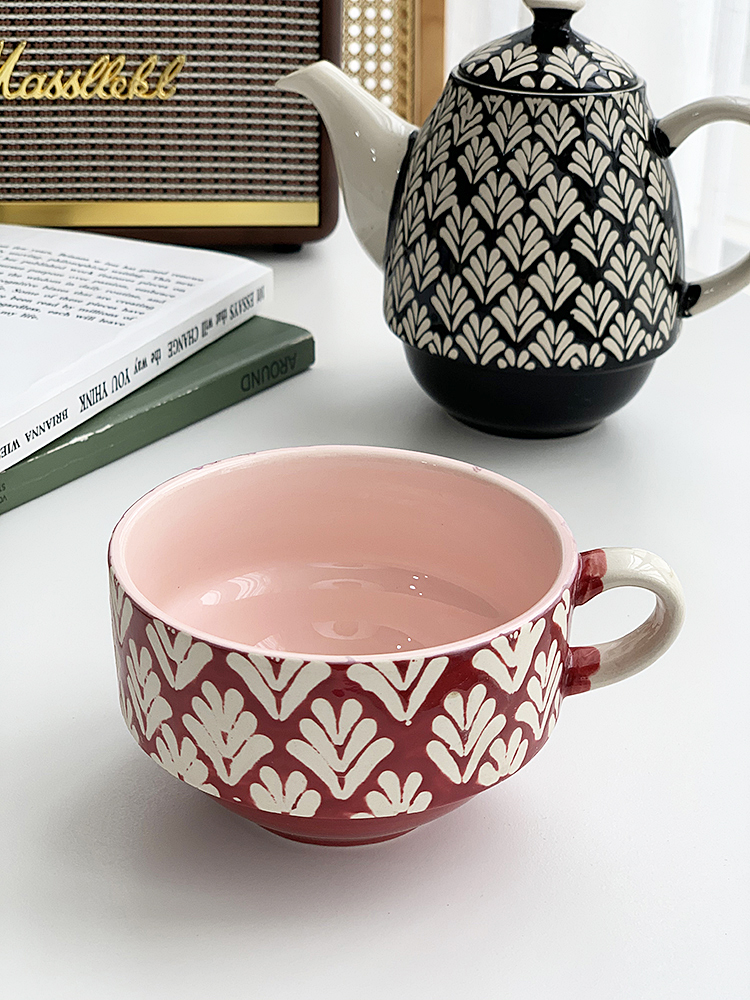 外贸出口陶瓷菱纹大容量马克杯