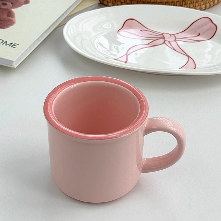 安木良品粉红咖啡杯纯色陶瓷可爱