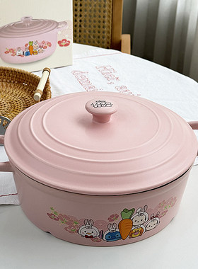 安木良品 外贸出口 粉色ins多巴胺陶瓷耐高温焖菜锅哑光干锅