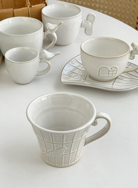 安木良品 外贸出口 田园复古ins重工小鸟造型陶瓷茶杯碟咖啡杯