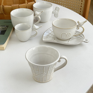 安木良品 外贸出口 田园复古ins重工小鸟造型陶瓷茶杯碟咖啡杯