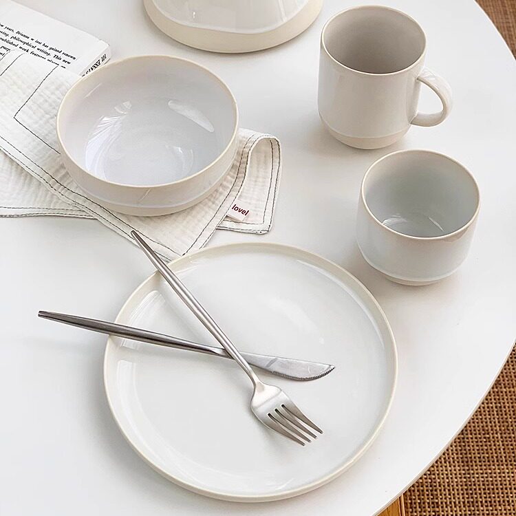 安木良品 外贸原单 日式田园ins复古粗陶底陶瓷餐具茶杯子汤碗盘