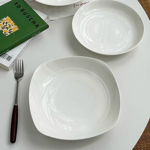 安木良品 出口订单 韩式ins简约纯白陶瓷家用早餐点心餐菜汤盘子