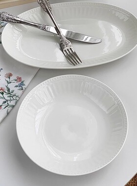 安木良品 外贸出口 法式轻奢ins珠点浮雕陶瓷罗马系列汤碗鱼菜盘