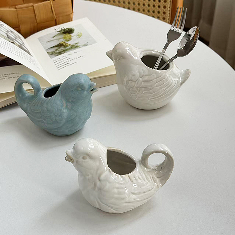 安木良品 外贸原单 田园复古可爱小鸟造型陶瓷糖盐罐油盐酱醋汁斗