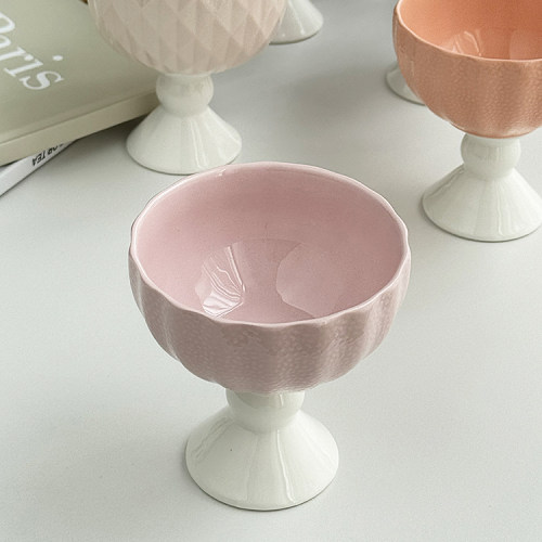 安木良品 出口订单 色彩多巴胺ins超美陶瓷高脚红酒杯甜品雪糕杯