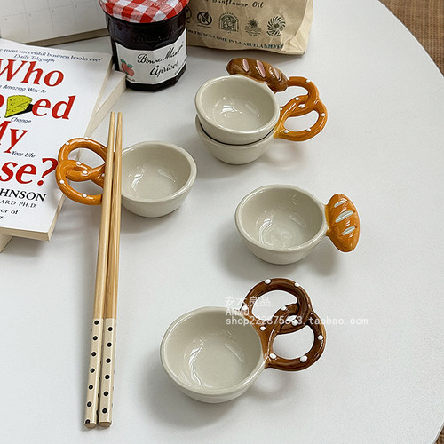 安木良品 韩国ins风可爱手绘创意陶瓷早餐面包碟蘸料筷架小碟子