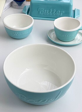 安木良品 出口订单 韩国ins风蓝色系陶瓷餐具牛油碟杯沙拉点心碗
