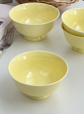安木良品 大厂订单 韩国ins简约奶黄色陶瓷家用早餐点心甜品饭碗