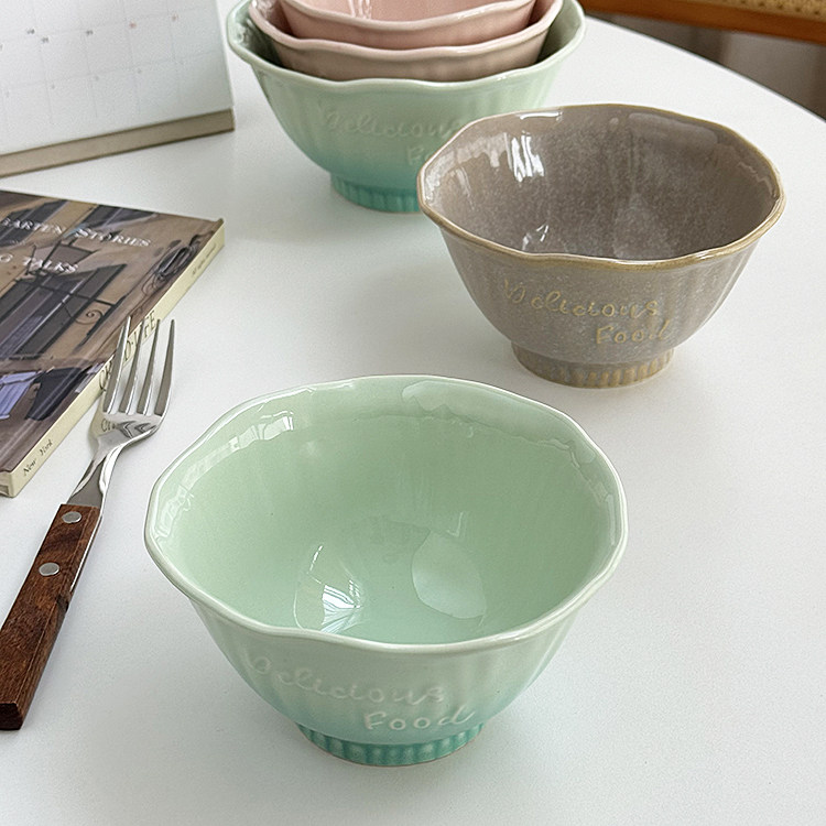 安木良品 外贸出口 日式和风复古渐变浮雕花口陶瓷点心汤面碗饭碗,餐饮具,碗,淘宝优惠券,粉丝福利购,淘宝优惠卷