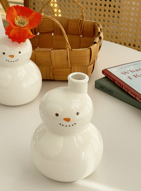 安木良品 外贸原单 北欧ins冬日可爱小雪人造型陶瓷摆件插花花瓶
