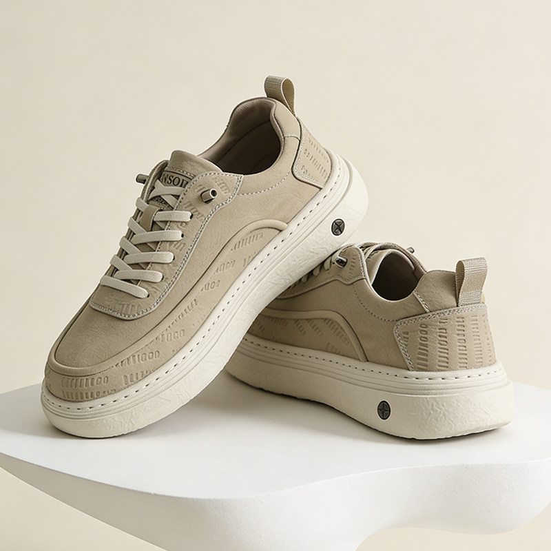 休闲风男士系带板鞋厚底增高轻便百搭运动鞋牛皮革一脚蹬休闲鞋,运动鞋new,运动休闲鞋,淘宝优惠券,粉丝福利购,淘宝优惠卷