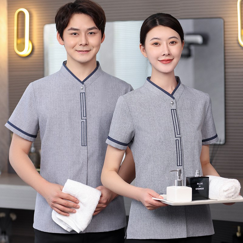 高档亚麻保洁工作服女短袖夏女星级酒店客房楼层保洁服服务员服装