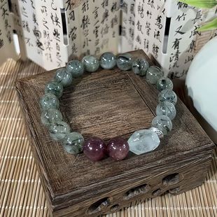 【霉果】天然绿发晶手串女招财转运森系木属性水晶手链原创设计