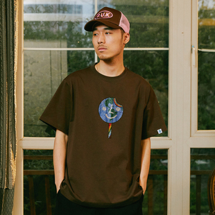 puk布瑞吉bridge烫钻地球人棒棒糖T恤半袖 男 情侣上衣女国潮牌短袖