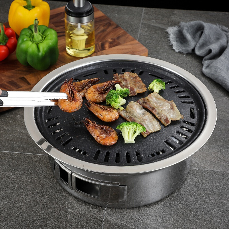 韩式烧烤炉家用烤肉炉烤肉锅圆形木炭G无烟炭烤P炉I户外烧烤架商