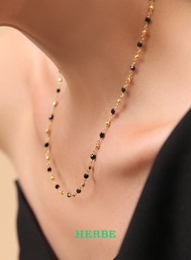 HERBE合璧留光金珠黑金色项链叠戴链锁骨链日常时尚百搭通勤女款