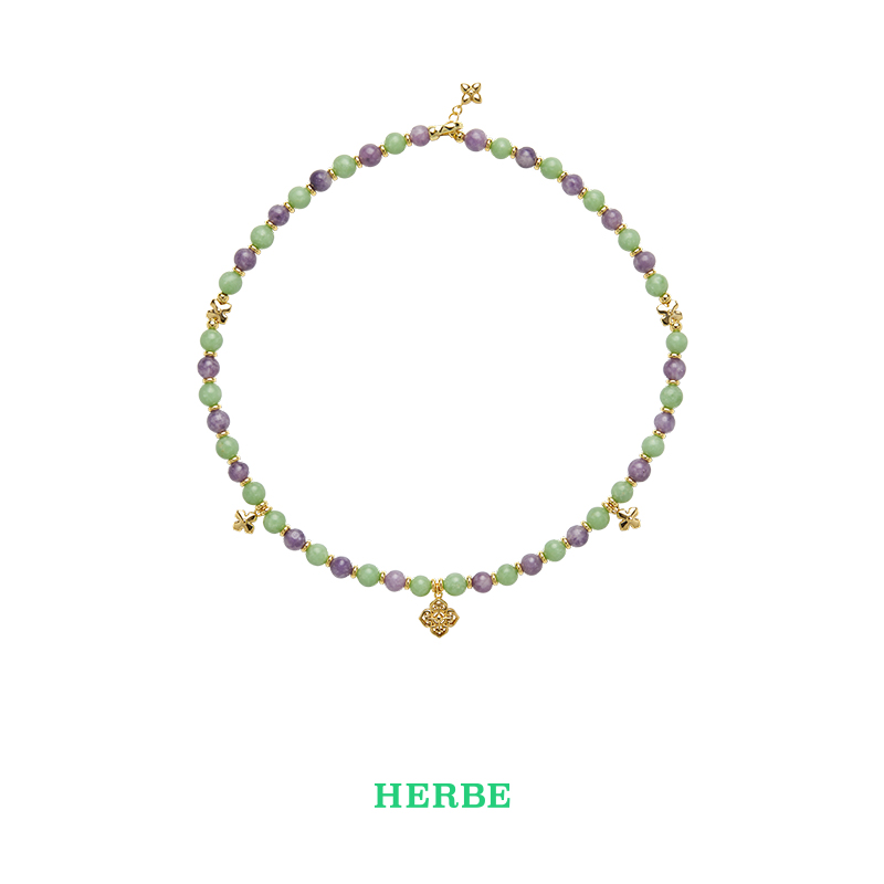 HERBE合璧 [同款推荐] 敦煌色串珠浮绿项链 天然玉石