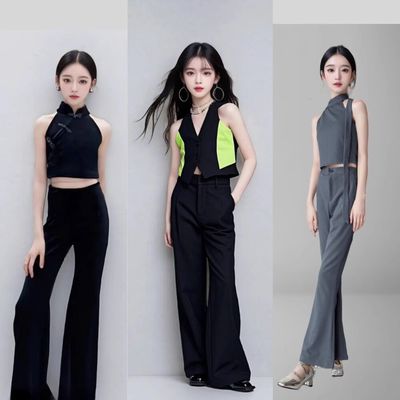 女童模特走秀服装黑色t台走秀服
