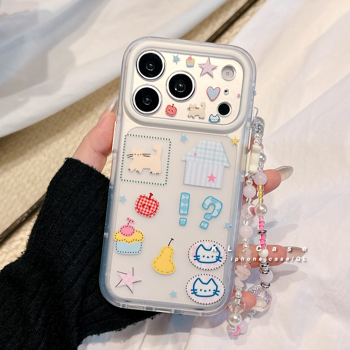 韩风简约卡通适用苹果17手机壳iPhone17promax新款16防摔保护套15硅胶18pro全包16pm小众高级感带链条女软外p