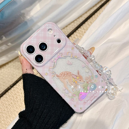 壳侣 少女心菱格纹小鹿适用苹果17手机壳iPhone17promax新款16防摔保护套15硅胶14全包13小众高级感链条女软p