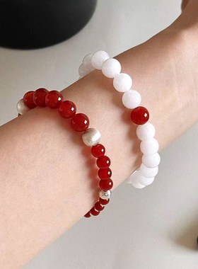 【普陀山祝福】红玛瑙白玉手串