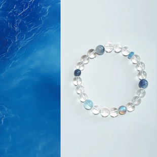 天然高净体白水晶手串女款好运海蓝宝月光石手链轻奢小众精致礼物