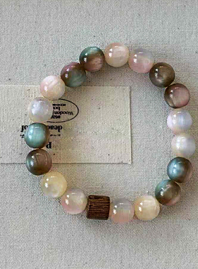 渐变猫眼石水晶檀木好运手串