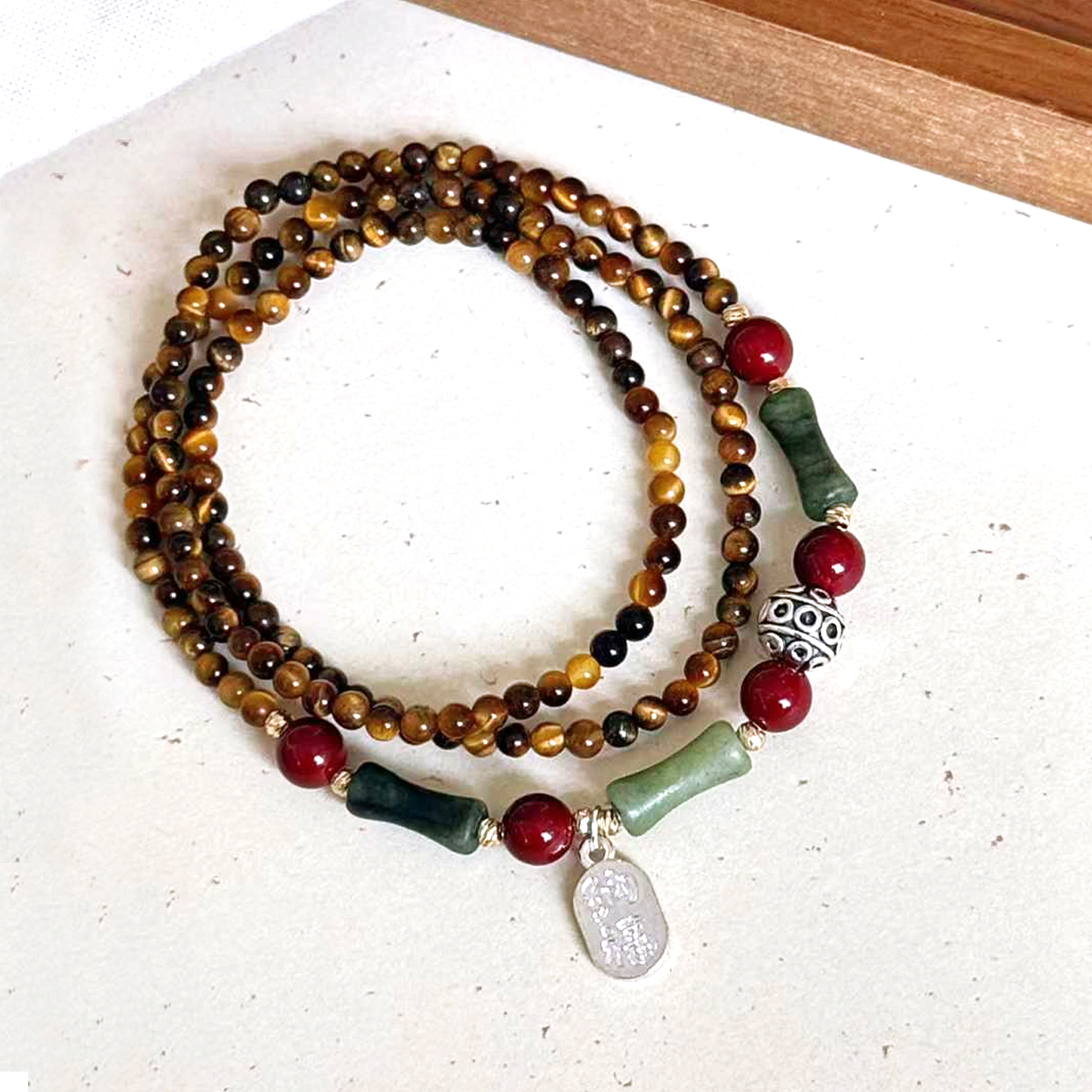 天然黄虎眼石手串女款复古招财聚财转运竹节朱砂串珠多圈手链项链