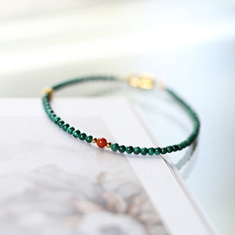 天然绿孔雀原石玛瑙手链