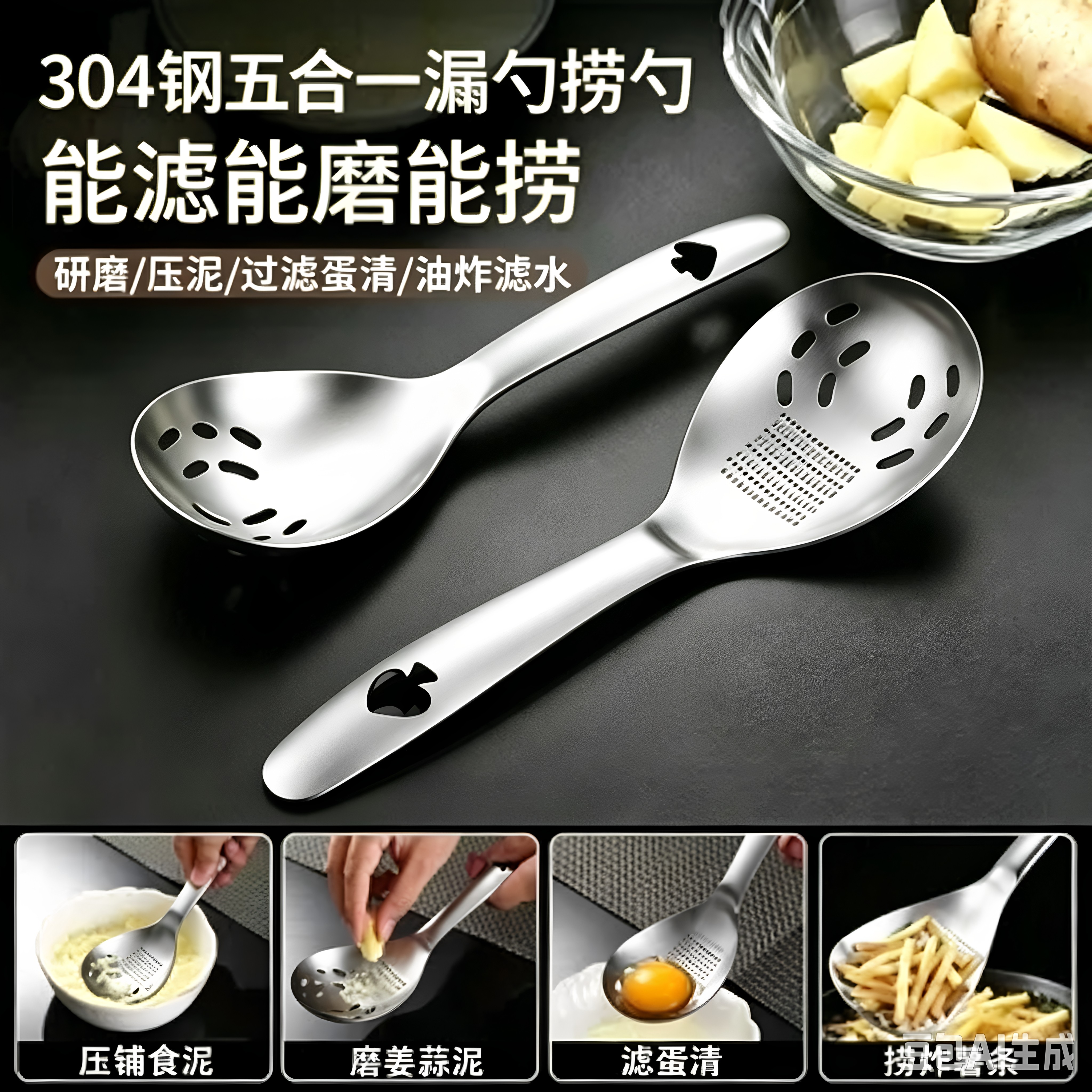 不锈钢辅食压泥研磨漏勺
