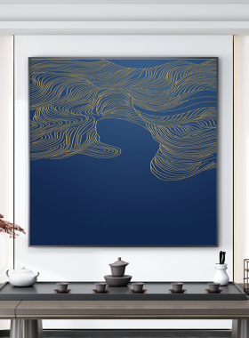 简约蓝色新中式玄关抽象线条餐厅壁画会所走廊过道挂画装饰画客厅
