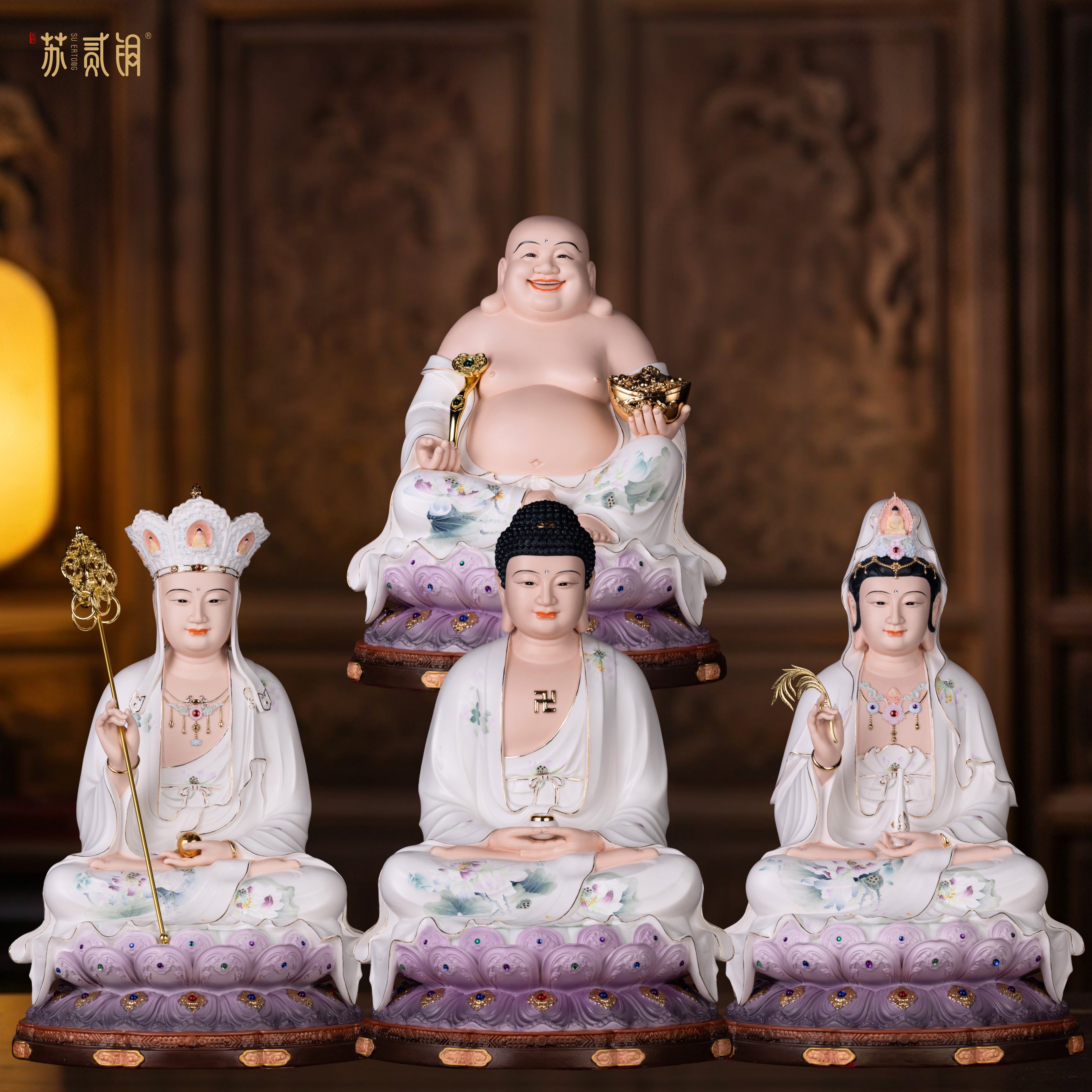陶瓷全堂佛娑婆三圣佛像家用供奉