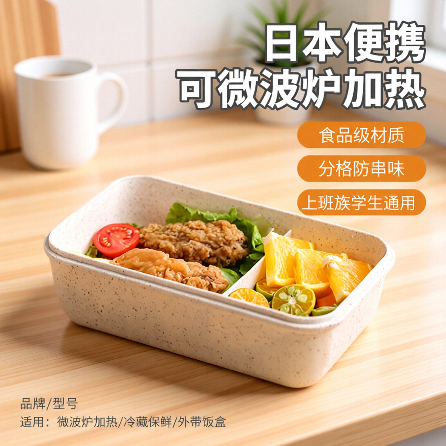 日本便携可微波炉加热上班族专用带饭塑料分格餐盒食品级学生便当