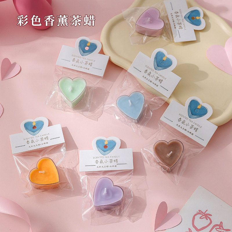彩色心形小茶蜡结婚创意伴手礼
