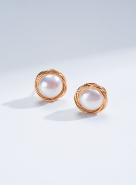 爱迪生珍珠时尚款白色珍珠耳钉9-10mm