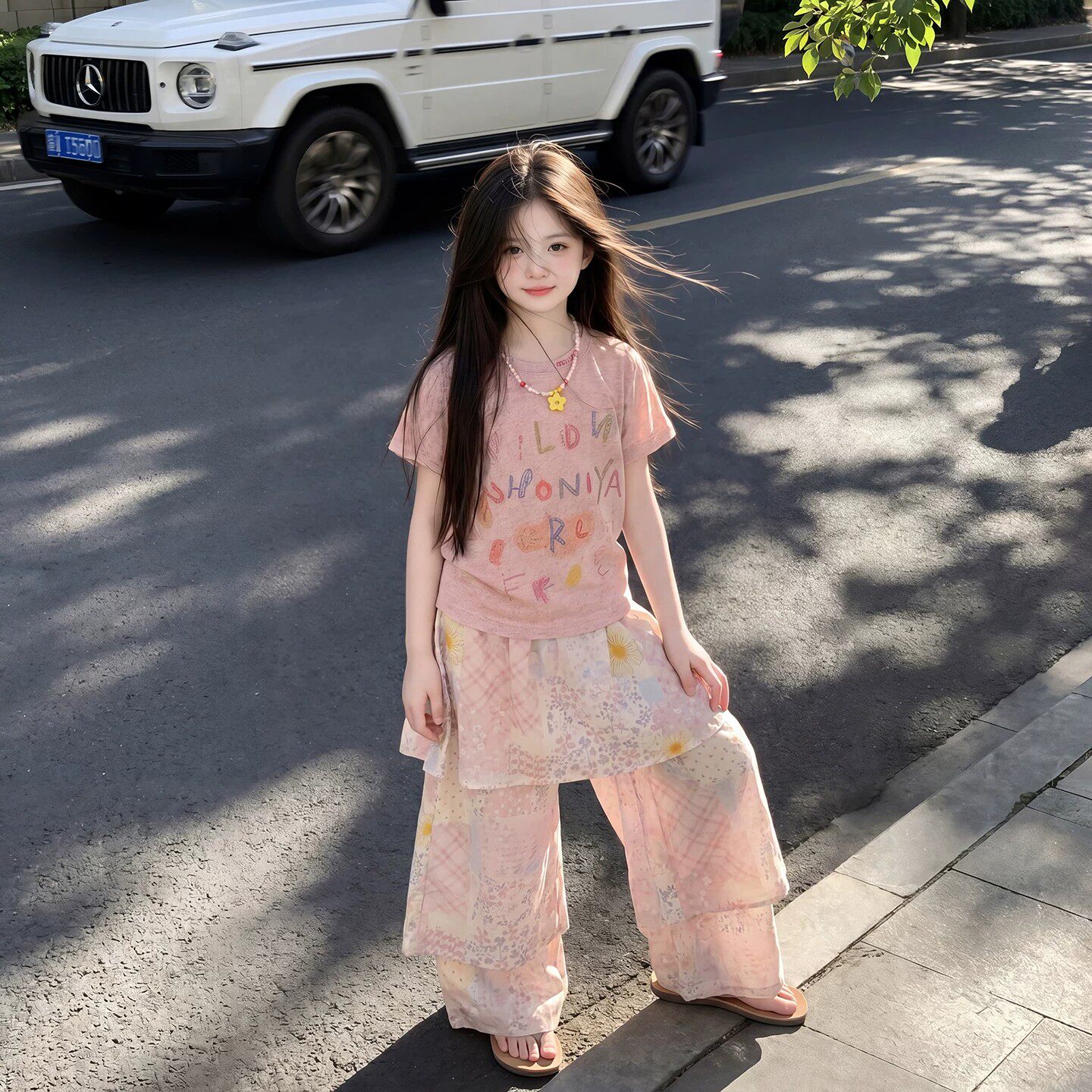 【母女装有口袋】2026女童套装儿童洋气短袖韩系女孩屁帘裤子两件