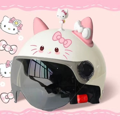 电动车头盔女士3C认证可爱夏冬季hellokitty四季通用儿童安全帽