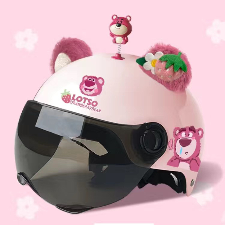 3C认证电动车头盔女孩夏季防晒可爱粉色草莓熊成人儿童通用安全帽