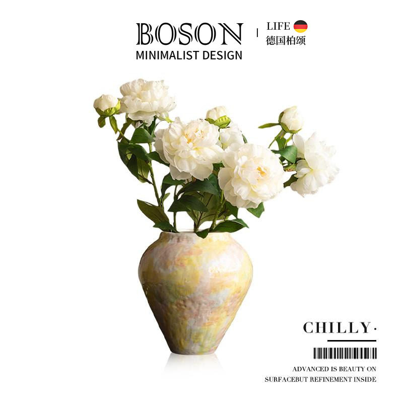 BOSON·Chilly·花瓶侘寂风手工彩绘客厅玄关复古插花摆件 | 泠月
