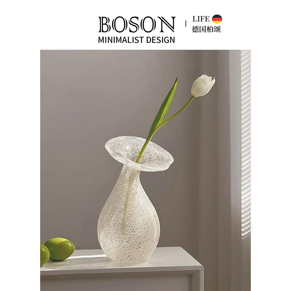 BOSON·碧玉花瓶白色花朵透明玻璃插花法国覆古风格|碧玉