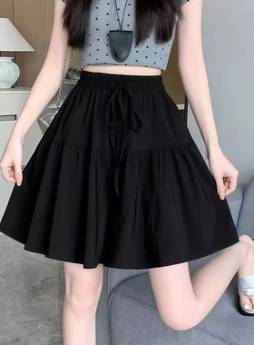 夏季宽松慵懒风冰丝高腰女大码休闲五分裤半身裙裤阔腿裤裙短裤子