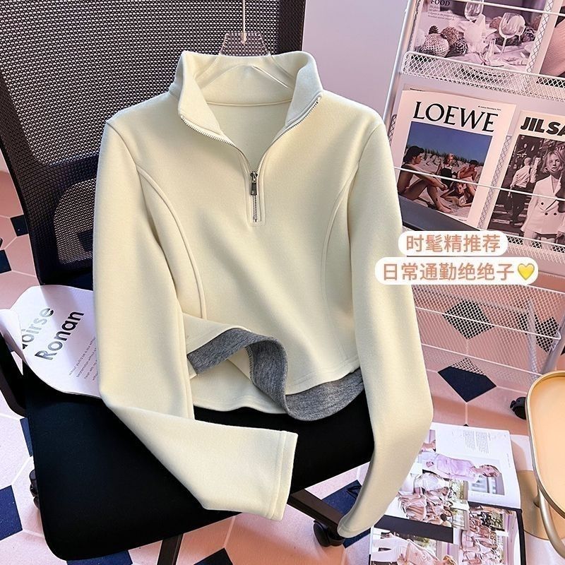韩版秋冬打底衫女2025新款高领卫衣女磨毛高级感拉链加厚大码上衣