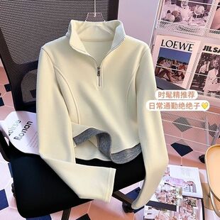 高领卫衣女磨毛高级感拉链加厚大码 女2025新款 上衣 秋冬打底衫 韩版