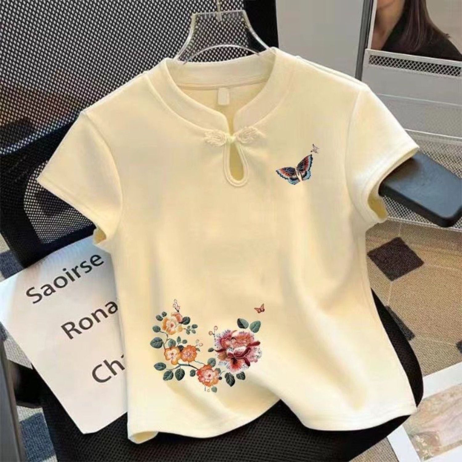 新中式小飞袖t恤女夏季