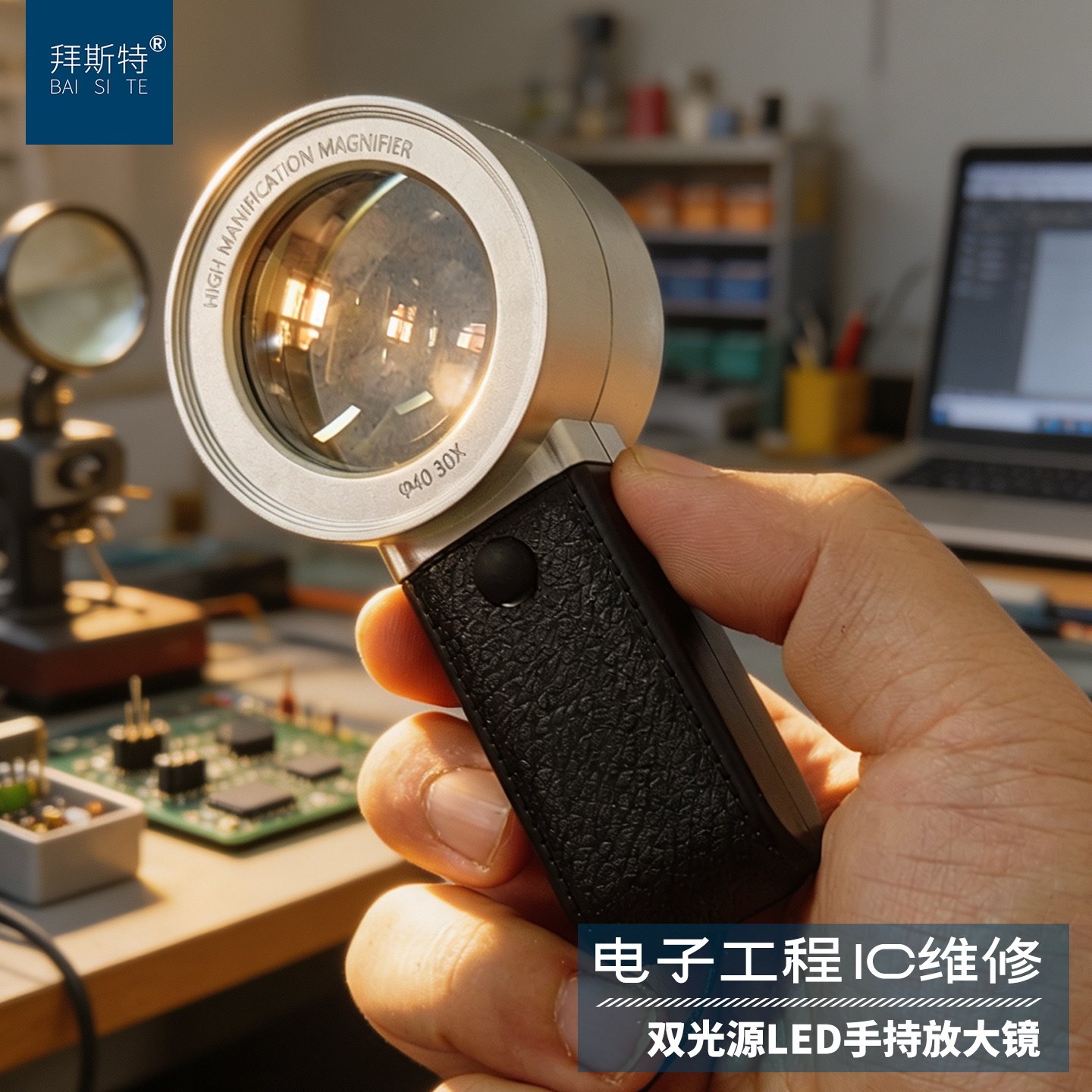 手持式放大镜30倍维修电子电路板手机主板钟表机械质检高清玻璃镜